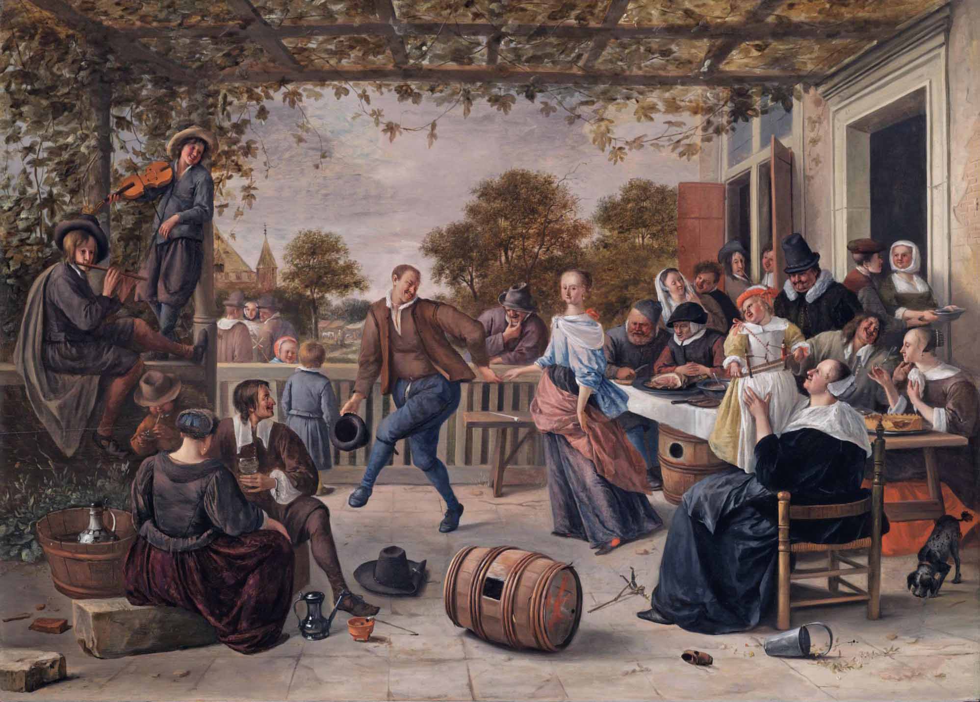 Jan Steen A terrace with a couple dancing to a pipe and fiddle